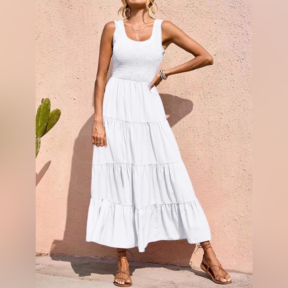 Sleeveless Maxi Dress - Tiered and Smocked